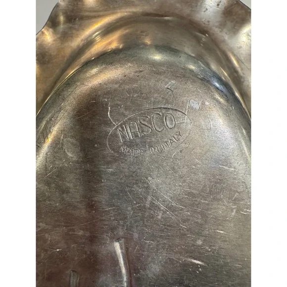 Nasco Italian Pewter Oval Scalloped Edge Trinket Dish Floral Embossed Vintage - Picture 4 of 7